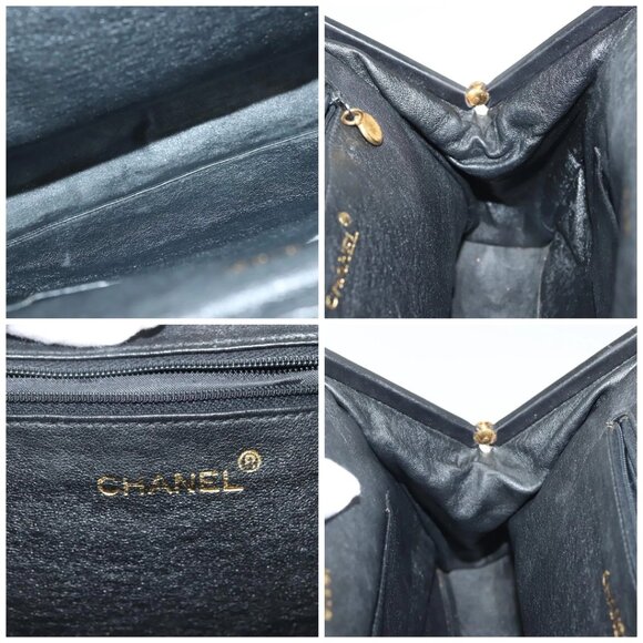 CHANEL Matelasse Chain Shoulder Bag Lamb Skin Black Gold CC Auth 139414